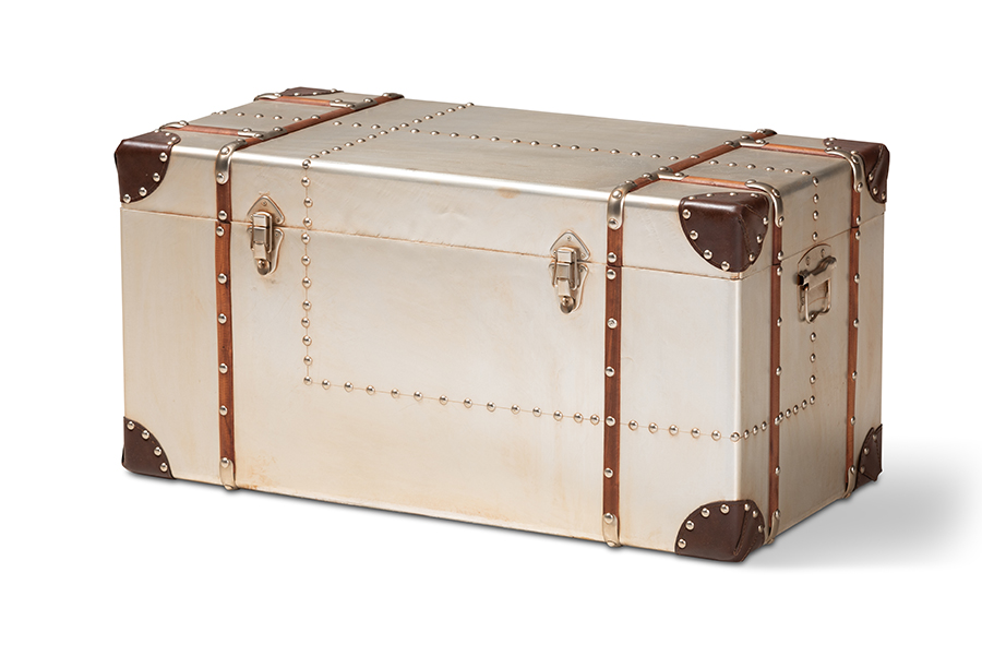 Picture of Baxton Studio NCC2802M-Silver-Trunk Bechet French Industrial Silver Metal Storage Trunk