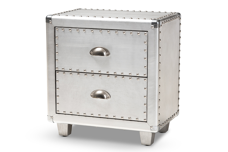 Picture of Baxton Studio JY17B170-Silver-NS Davet French Industrial Silver Metal 2-Drawer Nightstand