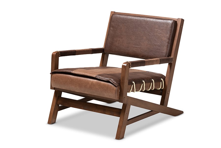 Rovelyn-Dark Brown-Walnut-CC Rovelyn Rustic Brown Faux Leather Upholstered Walnut Finished Wood Lounge Chair