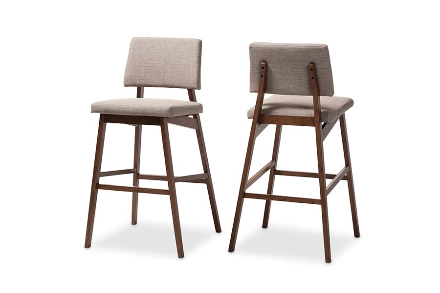 Colton-Light Grey-BS Colton Mid-Century Modern Light Gray Fabric Upholstered & Walnut-Finished Wood Bar Stool - Set of 2 -  Baxton Studio, 842507194406