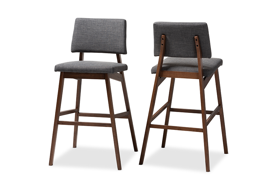 Colton-Dark Grey-BS Colton Mid-Century Modern Dark Gray Fabric Upholstered & Walnut-Finished Wood Bar Stool - Set of 2