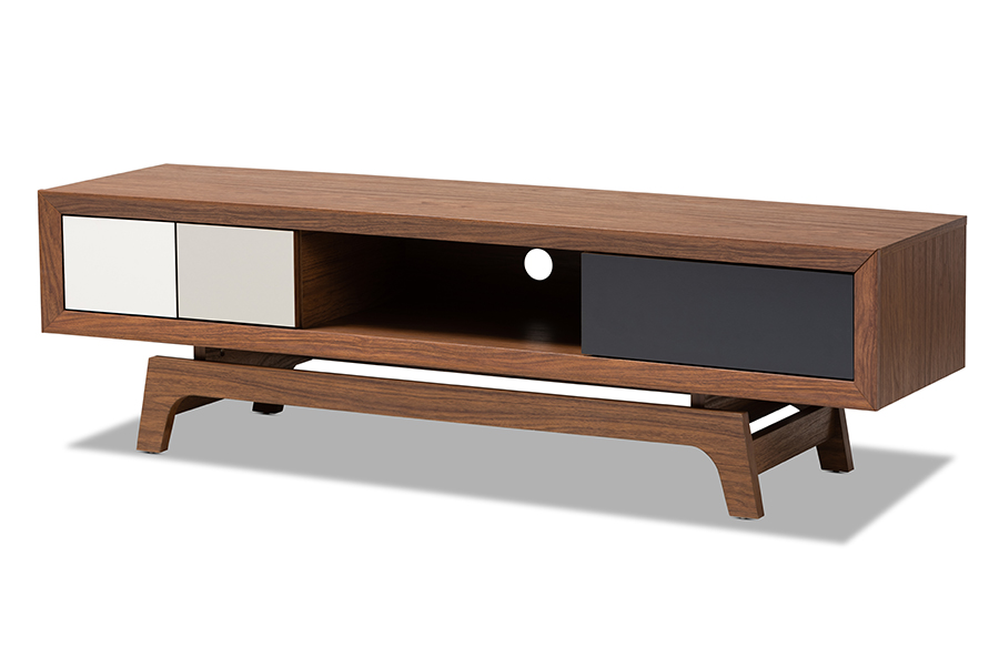 Picture of Baxton Studio WI1701-Walnut-White-Grey-TV Svante Mid-Century Modern Multicolor Finished Wood 3-Drawer TV Stand