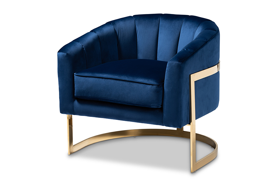 Picture of Baxton Studio TSF7707-Dark Royal Blue-Gold-CC Tomasso Glam Royal Blue Velvet Fabric Upholstered Gold-Finished Lounge Chair