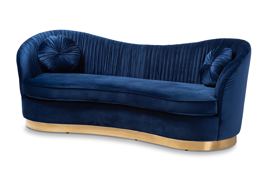 Picture of Baxton Studio TSF5510-Dark Royal Blue-Gold-SF Nevena Glam Royal Blue Velvet Fabric Upholstered Gold-Finished Sofa