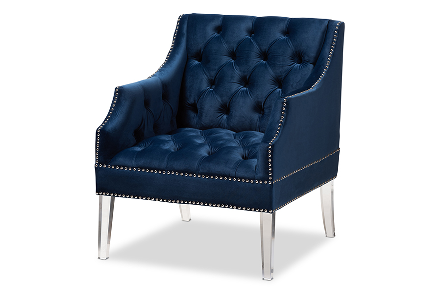 Picture of Baxton Studio TSF1239-Navy Blue-Acrylic-CC Silvana Modern & Contemporary Navy Velvet Fabric Upholstered Lounge Chair with Acrylic Legs