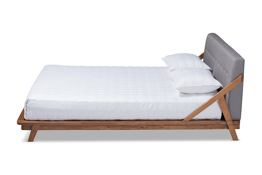 BBT6735-Grey-Full Sante Mid-Century Modern Grey Fabric Upholstered Wood Platform Bed - Full Size