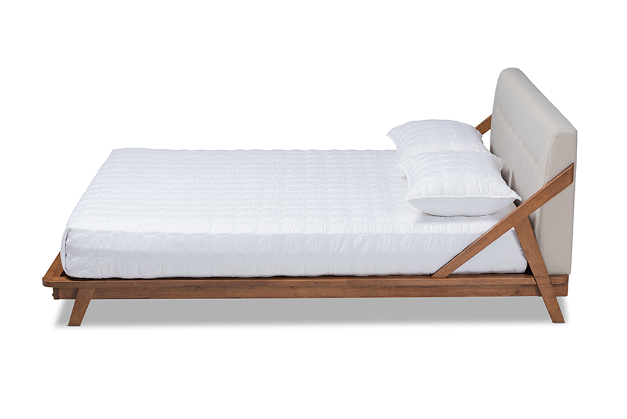 BBT6735-Light Beige-Full Sante Mid-Century Modern Light Beige Fabric Upholstered Wood Platform Bed - Full Size