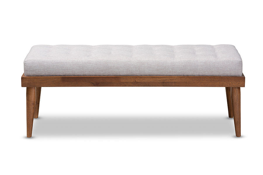 BBT5363-Greyish Beige-Bench Linus Mid-Century Modern Greyish Beige Fabric Upholstered & Button Tufted Wood Bench -  Baxton Studio, 842507198664