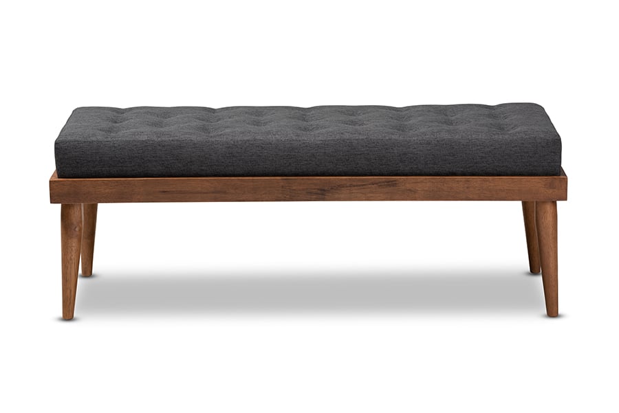 BBT5363-Dark Grey-Bench Linus Mid-Century Modern Dark Grey Fabric Upholstered & Button Tufted Wood Bench -  Baxton Studio, 842507198671