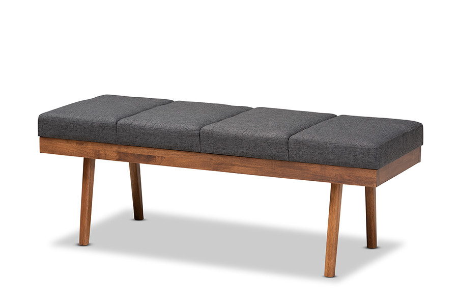 BBT5364-Dark Grey-Bench Larisa Mid-Century Modern Charcoal Fabric Upholstered Wood Bench