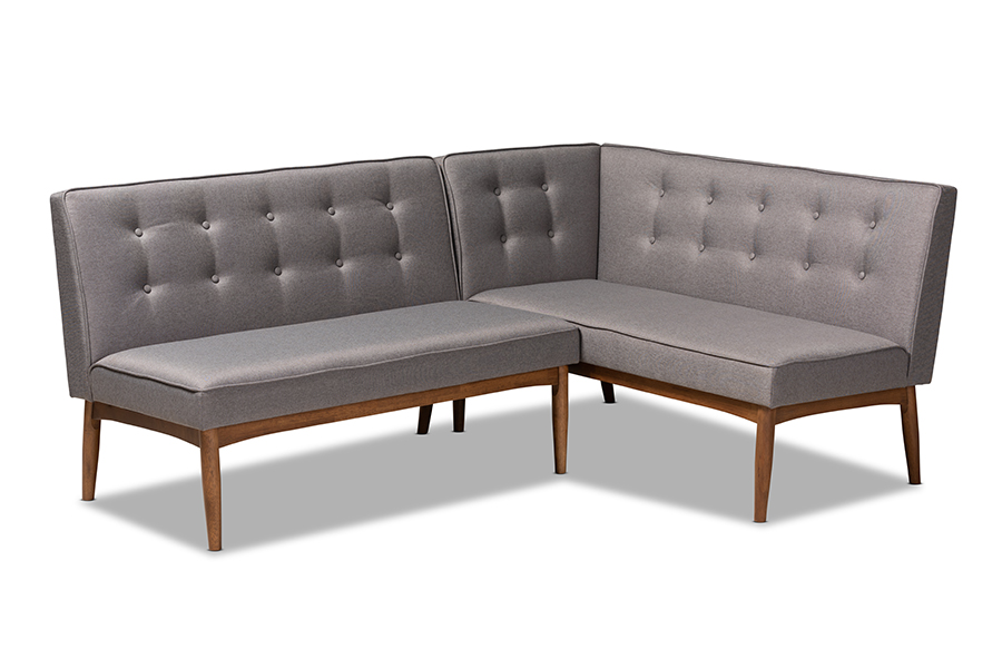 Picture of Baxton Studio BBT8051-Grey-2PC SF Bench Arvid Mid-Century Modern Gray Fabric Upholstered Wood Dining Corner Sofa Bench - 2 Piece