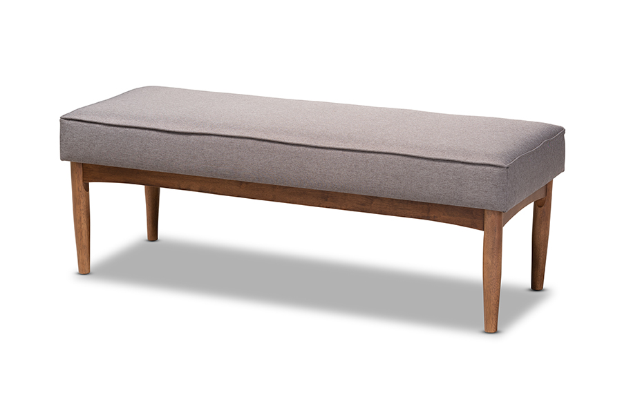 BBT8051-Grey-Bench Arvid Mid-Century Modern Gray Fabric Upholstered Wood Dining Bench