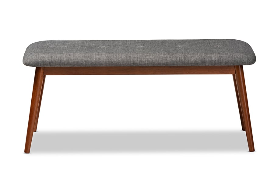 Flora2-Grey-Medium Oak-Bench Flora II Mid-Century Modern Dark Grey Fabric Upholstered Medium Oak Finished Wood Dining Bench -  Baxton Studio, 842507199562