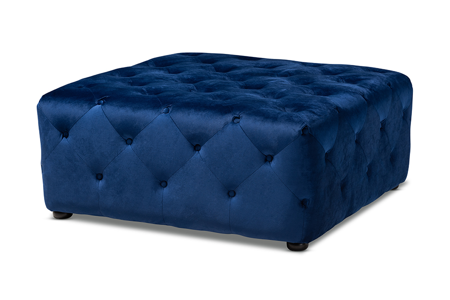 Picture of Baxton Studio 533-Royal Blue-Otto Calvetti Modern & Contemporary Royal Blue Velvet Fabric Upholstered Button-Tufted Cocktail Ottoman