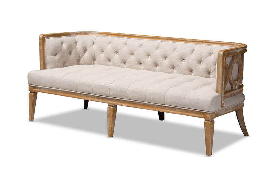 TSF99113-Beige-Natural Oak-SF Agnes French Provincial Beige Linen Fabric Upholstered & White-Washed Oak Wood Sofa -  Baxton Studio, 842507199906