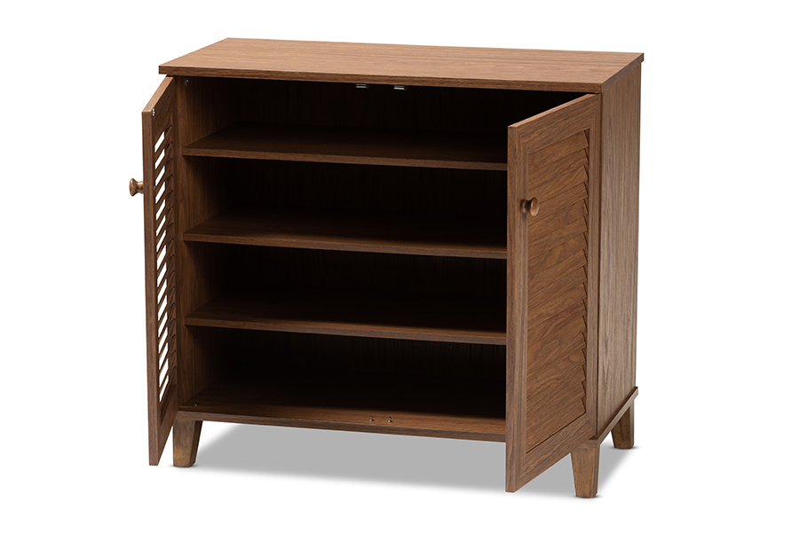 Picture of Baxton Studio FP-01LV-Walnut Coolidge Modern & Contemporary Walnut Finished 4-Shelf Wood Shoe Storage Cabinet