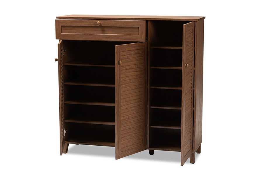 Picture of Baxton Studio FP-05LV-Walnut Coolidge Modern & Contemporary Walnut Finished 11-Shelf Wood Shoe Storage Cabinet with Drawer