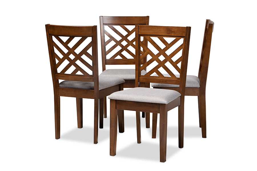 Picture of Baxton Studio RH317C-Grey-Walnut-DC-4PK Caron Modern & Contemporary Grey Fabric Upholstered Walnut Brown Finished 4-Piece Wood Dining Chair Set