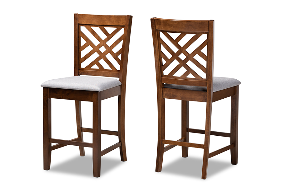 Picture of Baxton Studio RH317P-Grey-Walnut-PC Caron Modern & Contemporary Grey Fabric Upholstered Walnut Brown Finished 2-Piece Wood Counter Height Pub Chair Set