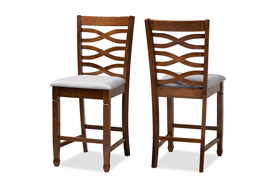 Picture of Baxton Studio RH318P-Grey-Walnut-PC Lanier Modern & Contemporary Grey Fabric Upholstered Walnut Brown Finished 2-Piece Wood Counter Height Pub Chair Set