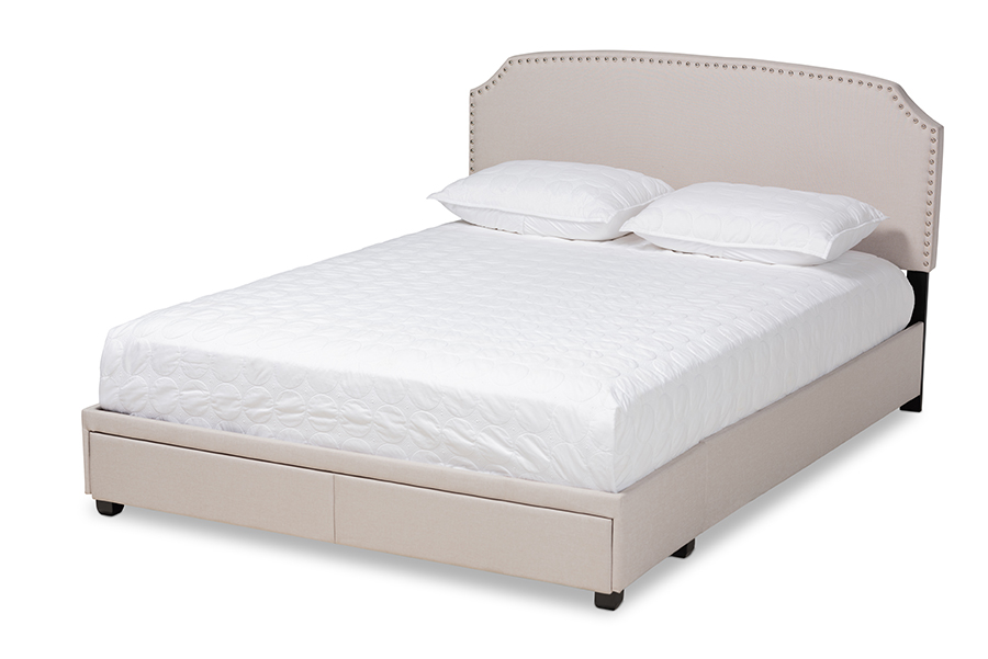 Larese-Beige-Queen Larese Beige Fabric Upholstered 2-Drawer Queen Size Platform Storage Bed -  Sekkusu Furniture, SE2505992