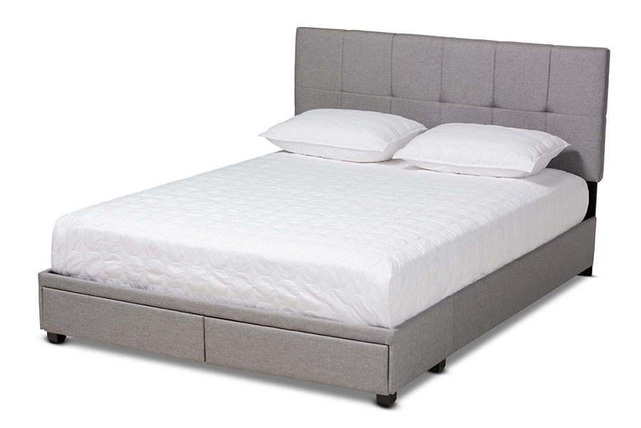 Netti-Grey-Queen Netti Light Grey Fabric Upholstered 2-Drawer Queen Size Platform Storage Bed -  Baxton Studio, 193271048809