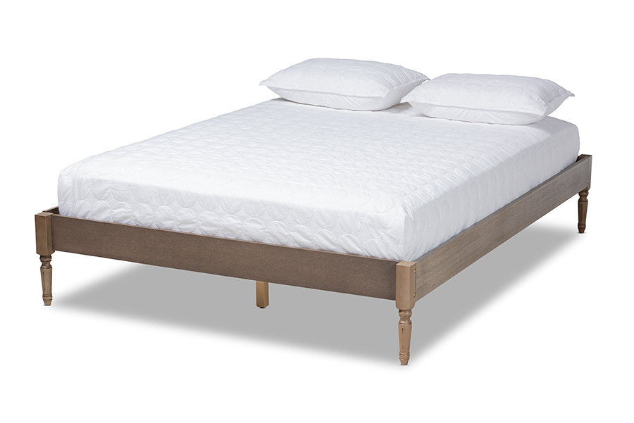 MG0009-Weather Grey-Queen Colette French Bohemian Weathered Grey Oak Finished Wood Queen Size Platform Bed Frame -  Baxton Studio, 193271069477