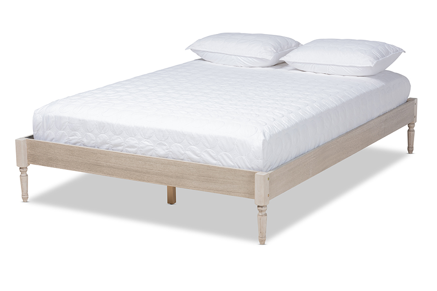 Picture of Baxton Studio MG0009-Antique White-King Colette French Bohemian Antique White Oak Finished Wood King Size Platform Bed Frame