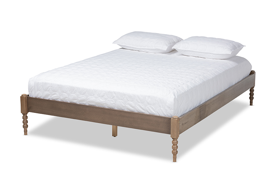 MG0012-Weather Grey-Queen Cielle French Bohemian Weathered Grey Oak Finished Wood Queen Size Platform Bed Frame -  Baxton Studio, 193271069590