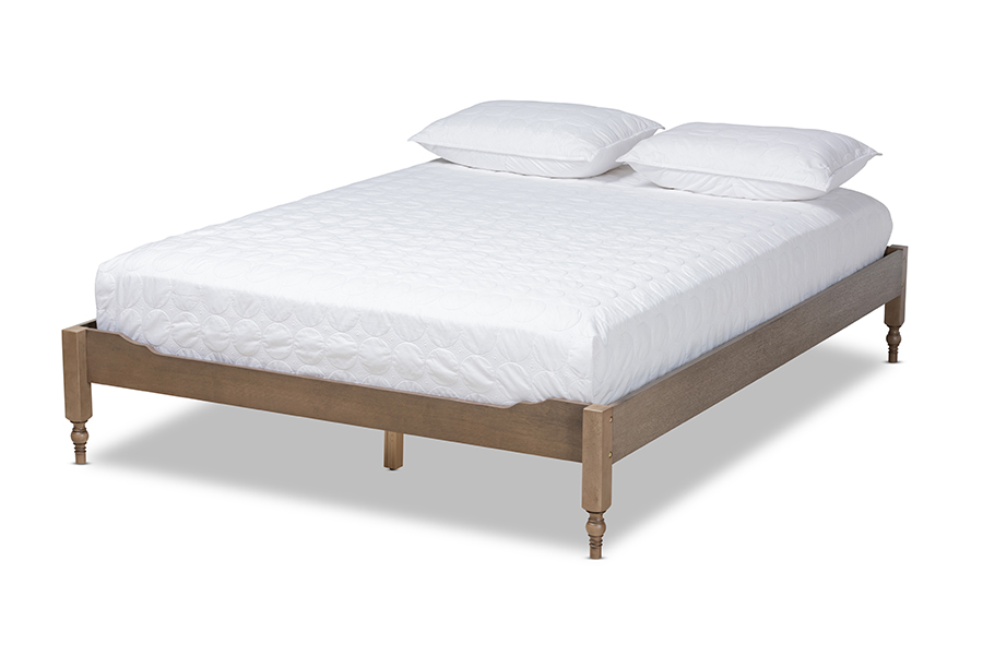 MG0011-Weather Grey-Queen Laure French Bohemian Weathered Grey Oak Finished Wood Queen Size Platform Bed Frame -  Baxton Studio, 193271069712