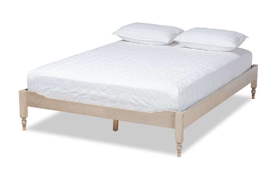 MG0011-Antique White-Queen Laure French Bohemian Antique White Oak Finished Wood Queen Size Platform Bed Frame -  Baxton Studio, 193271069743