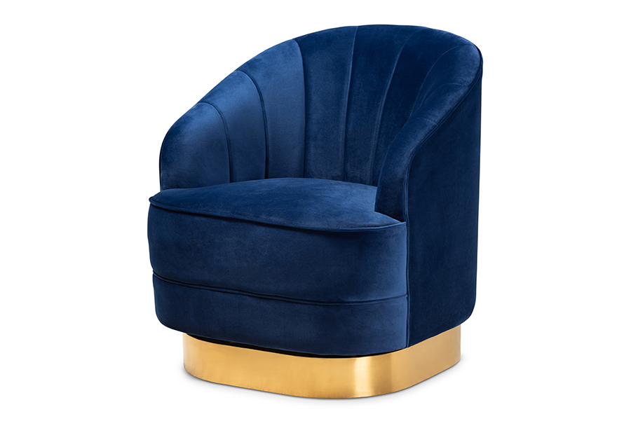 Picture of Baxton Studio TSF-6642-Royal Blue-Gold-CC Fiore Glam & Luxe Royal Blue Velvet Fabric Upholstered Brushed Gold Finished Swivel Accent Chair