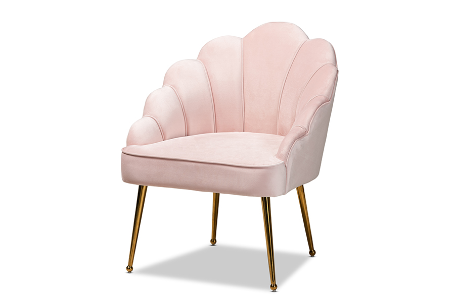 Picture of Baxton Studio TSF-6665-Light Pink-Gold-CC Cinzia Glam & Luxe Light Pink Velvet Fabric Upholstered Gold Finished Seashell Shaped Accent Chair