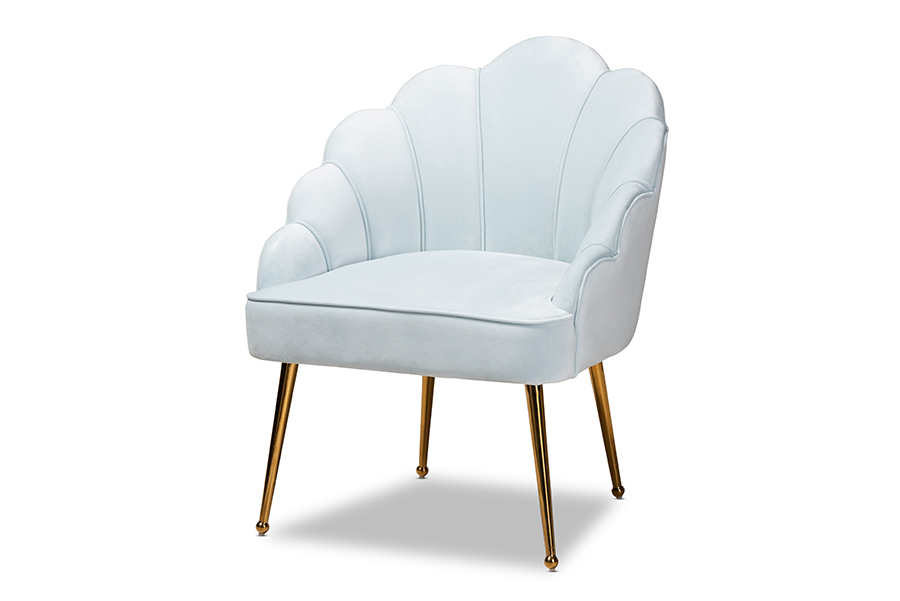 Picture of Baxton Studio TSF-6665-Light Blue-Gold-CC Cinzia Glam & Luxe Light Blue Velvet Fabric Upholstered Gold Finished Seashell Shaped Accent Chair