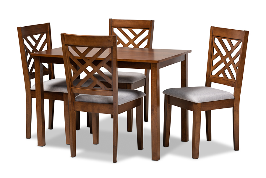 Picture of Baxton Studio RH317C-Grey-Walnut-5PC Dining Set Caron Modern & Contemporary Grey Fabric Upholstered Walnut Brown Finished Wood 5-Piece Dining Set