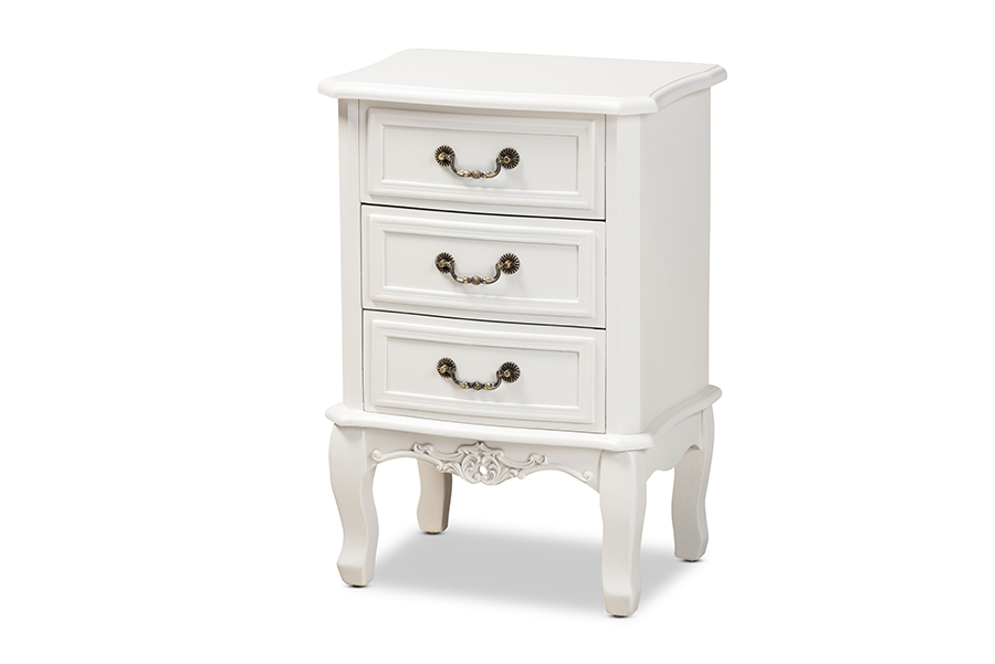 Picture of Baxton Studio ETASW-04-White-NS Gabrielle Traditional French Country Provincial White-Finished 3-Drawer Wood Nightstand