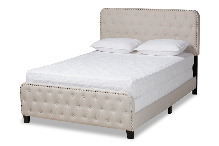 Picture of Baxton Studio Annalisa-Beige-Queen Annalisa Modern Transitional Beige Fabric Upholstered Button Tufted Panel Bed - Queen Size