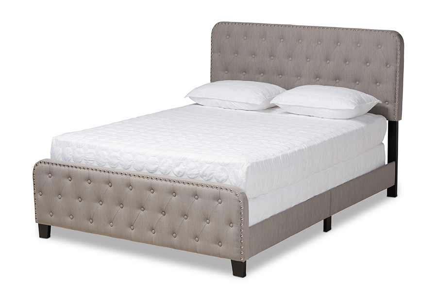 Picture of Baxton Studio Annalisa-Grey-Queen Annalisa Modern Transitional Grey Fabric Upholstered Button Tufted Panel Bed - Queen Size