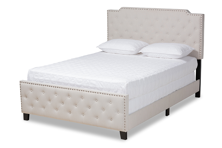 Marion-Beige-Full Marion Modern Transitional Beige Fabric Upholstered Button Tufted Panel Bed - Full Size