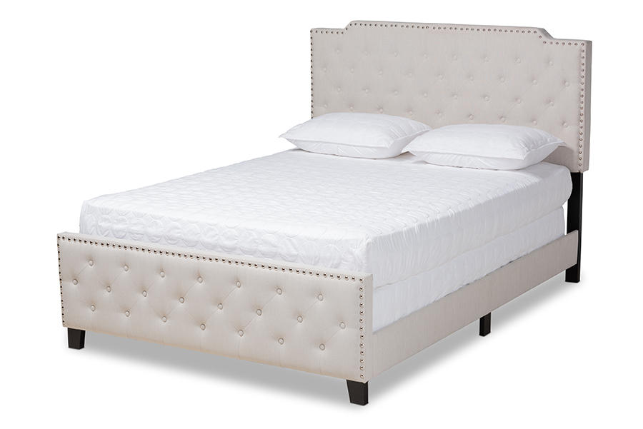 Picture of Baxton Studio Marion-Beige-King Marion Modern Transitional Beige Fabric Upholstered Button Tufted Panel Bed - King Size