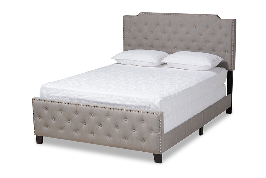 Picture of Baxton Studio Marion-Grey-King Marion Modern Transitional Grey Fabric Upholstered Button Tufted Panel Bed - King Size