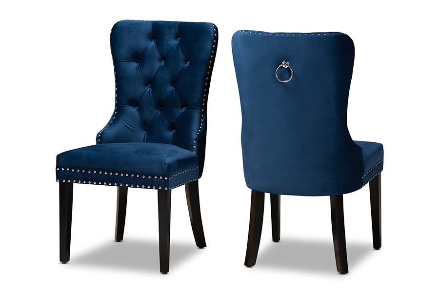 WS-F458-Navy Blue Velvet-Espresso-DC Remy Modern Transitional Navy Blue Velvet Fabric Upholstered Espresso Finished Wood Dining Chair Set - 2 Piece -  Baxton Studio, 193271082049