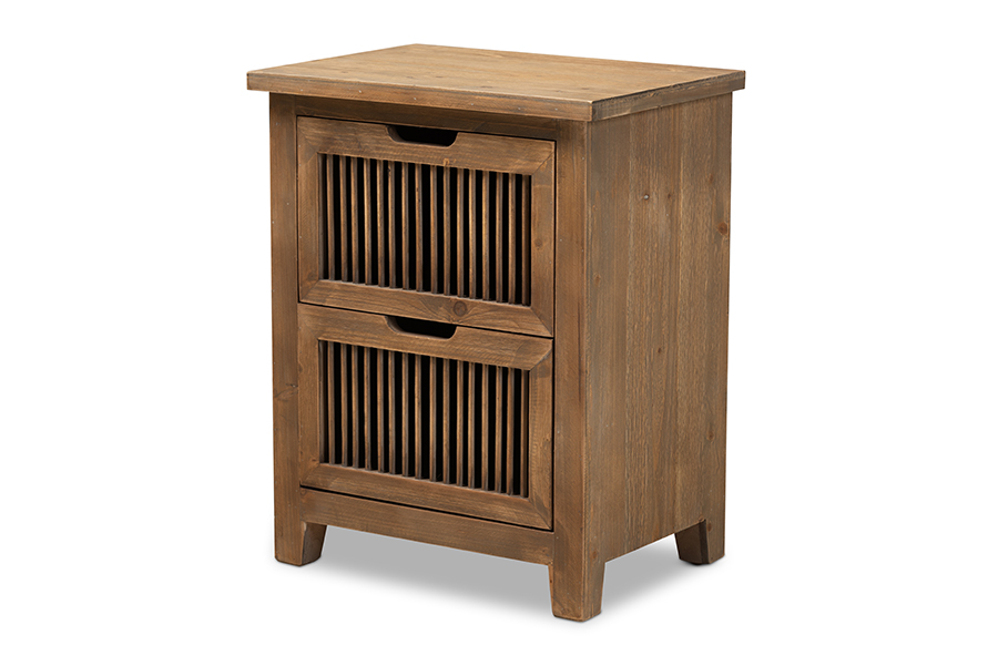 LD19A004-Medium Oak-NS Clement Rustic Transitional Medium Oak Finished 2-Drawer Wood Spindle Nightstand
