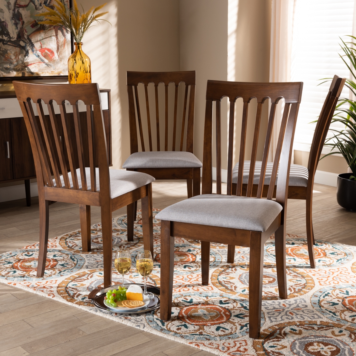 Picture of Baxton Studio RH319C-Grey-Walnut-DC-4PK Minette Modern & Contemporary Fabric Upholstered Wood Dining Chair Set&#44; Grey & Walnut Brown