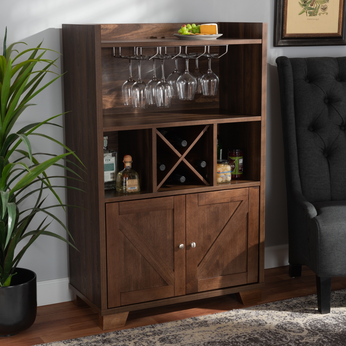 Picture of Baxton Studio RT677-OCC-Walnut-Cabinet Carrie Transitional Farmhouse Wood Wine Storage Cabinet, Walnut Brown