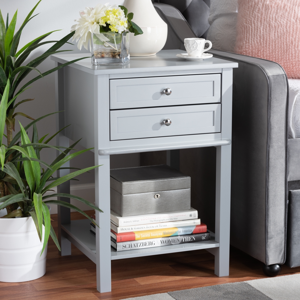 Picture of Baxton Studio SR1801426-Light Grey-NS Willow Modern Transitional 2-Drawer Wood Nightstand, Light Grey