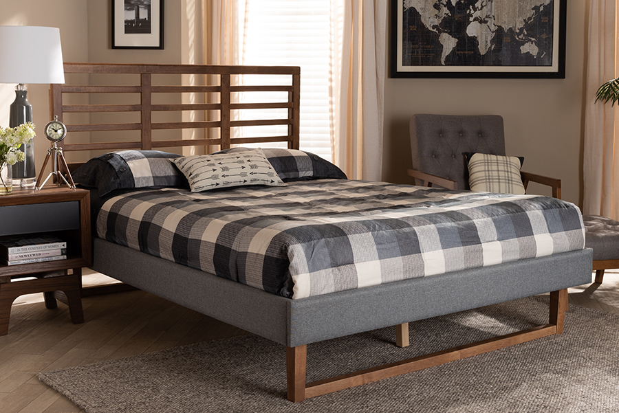 Rina-Dark Grey-Ash Walnut-Full Modern & Contemporary Fabric Upholstered Wood Platform Bed, Dark Grey & Ash Walnut Brown - Full Size -  Baxton Studio, 193271013692