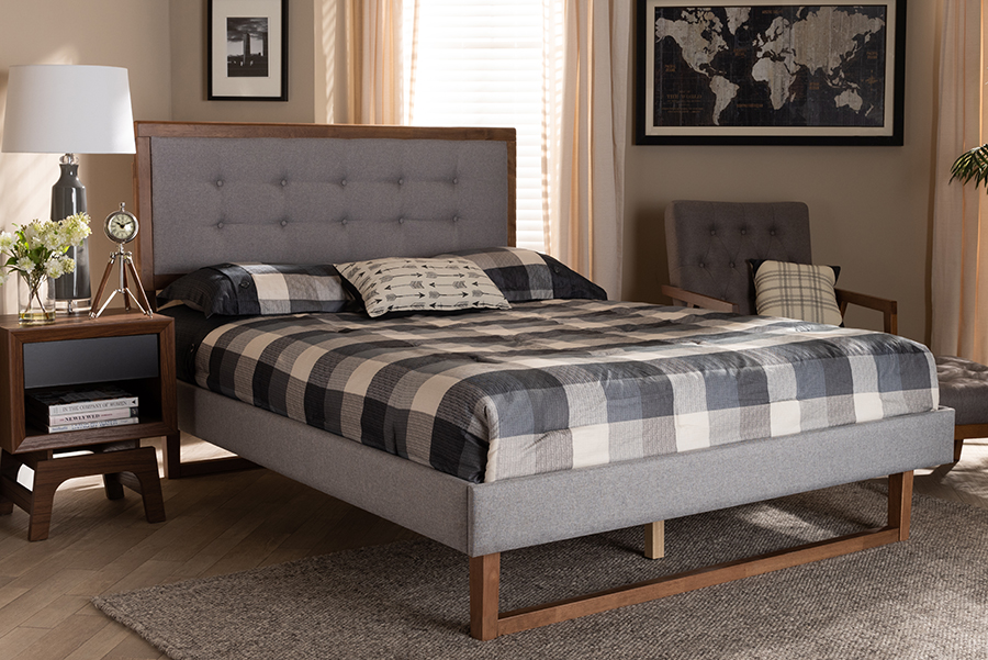 Livinia-Light Grey-Ash Walnut-Full Modern Transitional Fabric Upholstered Wood Platform Bed, Light Grey & Ash Walnut Brown - Full Size -  Baxton Studio, 193271013968