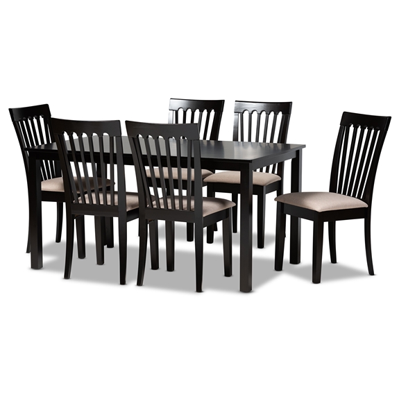 Picture of Baxton Studio RH319C-Sand-Dark Brown-7PC Dining Set Minette Modern & Contemporary Fabric Upholstered Wood Dining Set&#44; Sand & Espresso Brown - 7 Piece