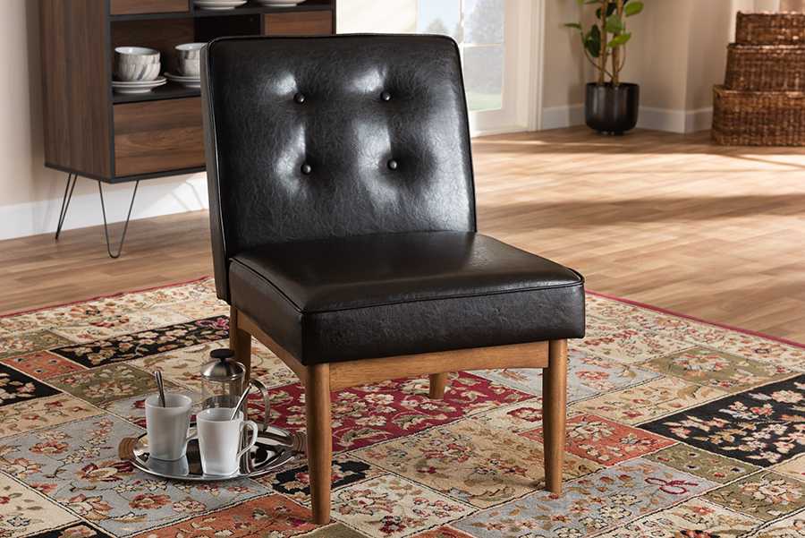 BBT8051-Dark Brown-Walnut-CC Arvid Mid-Century Modern Faux Leather Upholstered Wood Dining Chair, Dark Brown -  Baxton Studio, 193271083411